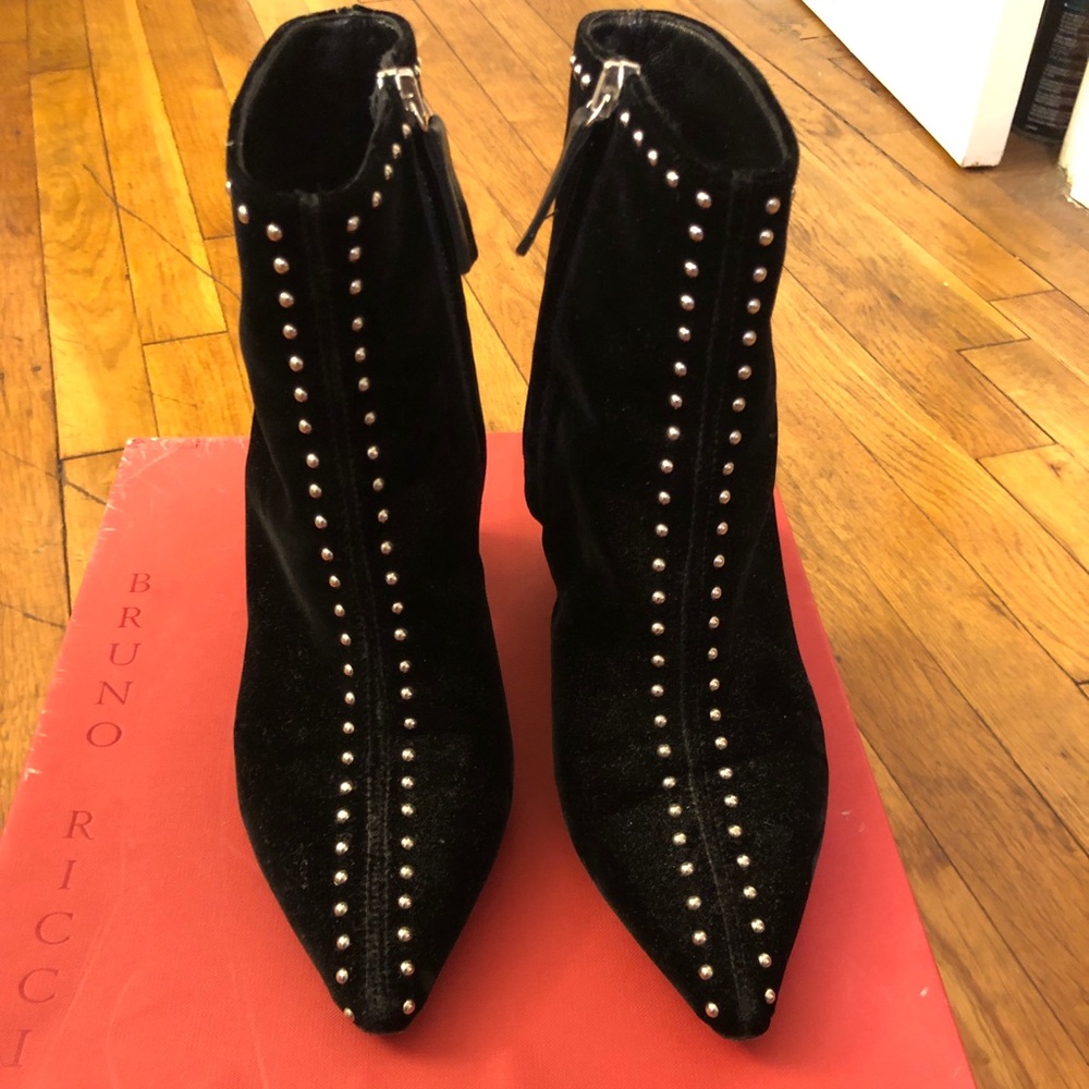 Black velvet studded boots